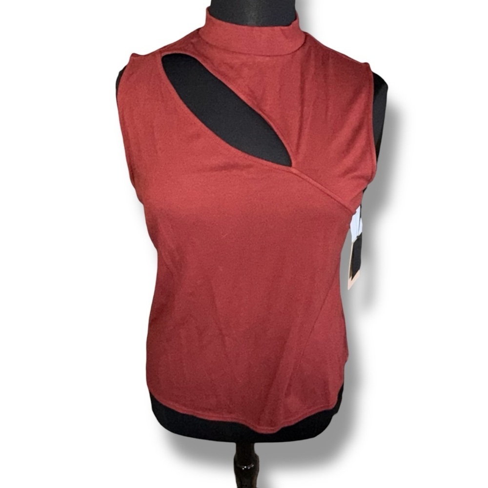 NWT HALOGEN Cut-Out Sleeveless Mock Neck Top - XXL Burgundy Russet - Picture 2 of 10